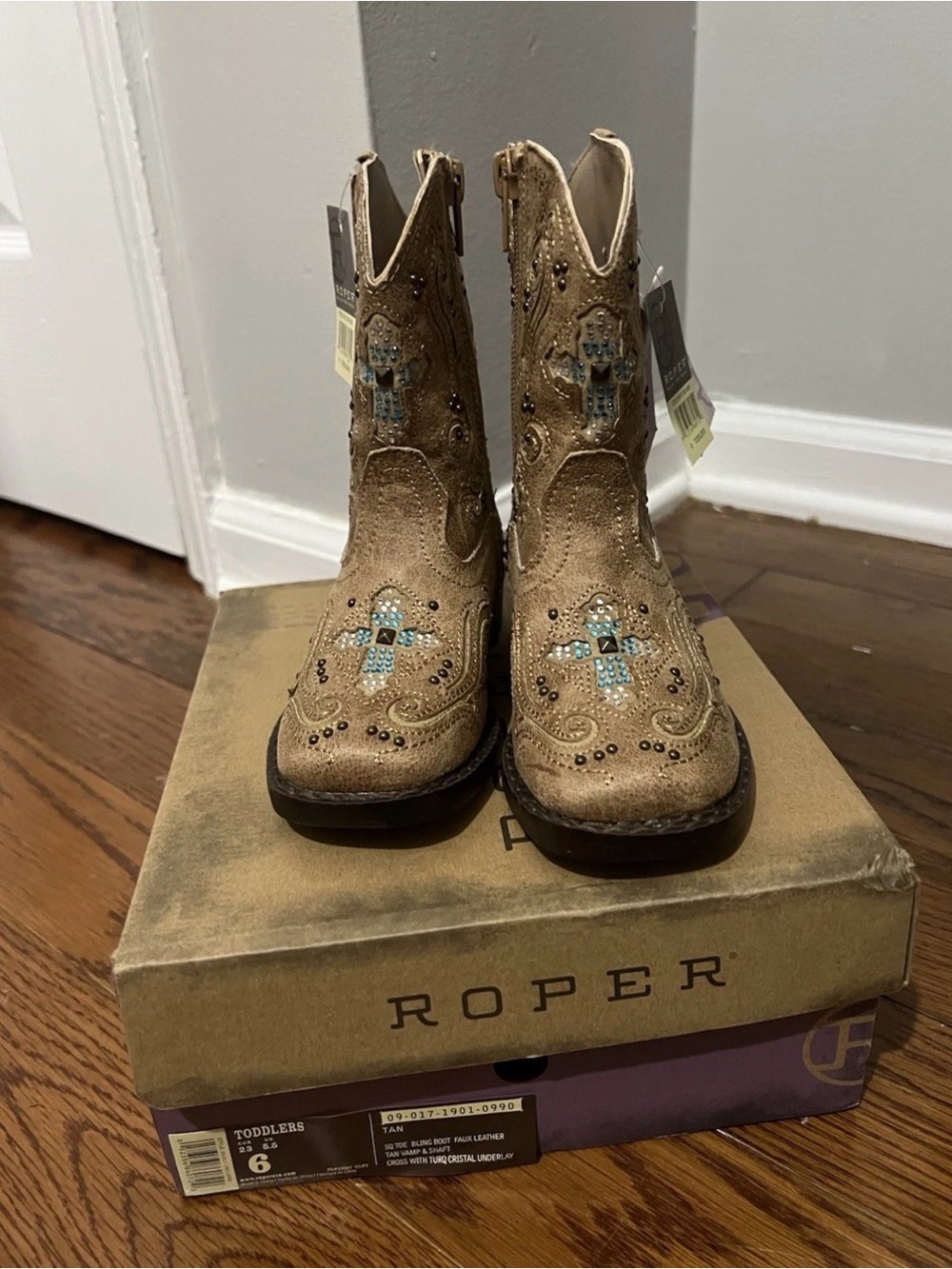Roper Western Cowboy Boots with Turquoise Cross Accents